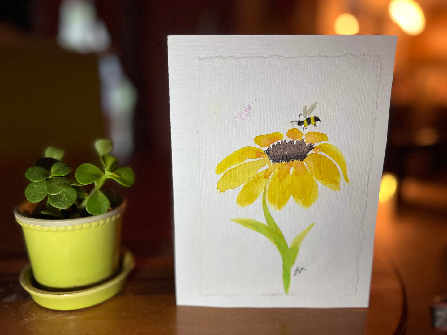 4 Watercolor Hand Painted Wildflower Scenes On 100% Cotton deckle  Paper Attached To Beautiful Linen Paper