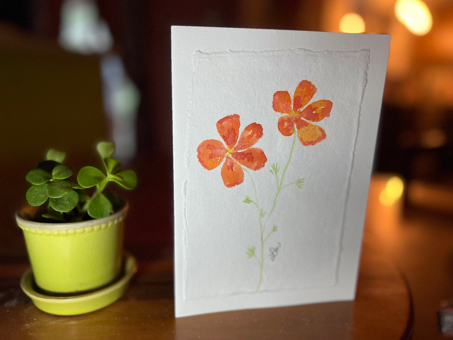 4 Watercolor Hand Painted Wildflower Scenes On 100% Cotton deckle  Paper Attached To Beautiful Linen Paper